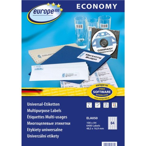 Etykiety Europe100 A4 48.5x16.9mm białe (100) EUROPE100