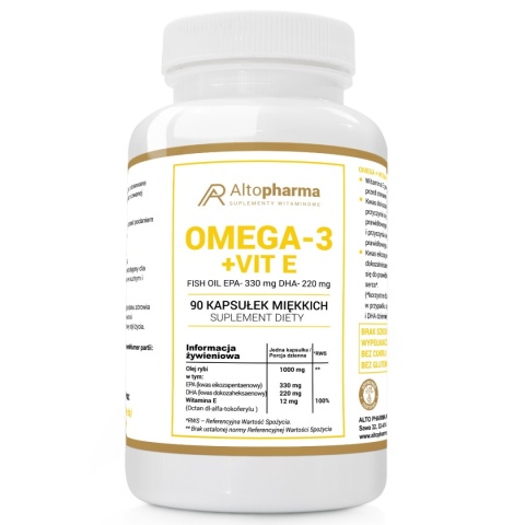 Altopharma Omega 3 EPA 330 mg DHA 220 mg + Witamina E 90 kapsułek miękkich Altopharma Omega 3 EPA 330 mg DHA 220 mg + Witamina E 90 kapsułek miękkich
