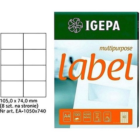 ETYKIETY A4 IGEPA 105*74,0mm BIAŁE (100) Igepa ETYKIETY A4 IGEPA 105*74,0mm BIAŁE (100) Igepa