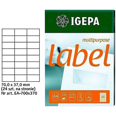 ETYKIETY A4 IGEPA 70,0*37,0mm BIAŁE (100) Igepa ETYKIETY A4 IGEPA 70,0*37,0mm BIAŁE (100) Igepa