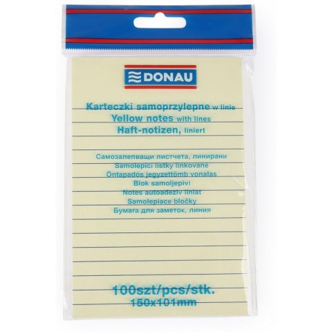 Karteczki Donau 101x150mm w linie żółte (100) Donau