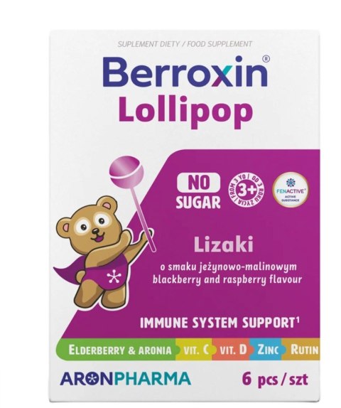 Aronpharma Berroxin® Lollipop 6 lizaków bez cukru smak jeżynowo-malinowy
