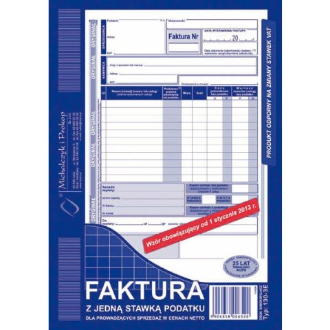 FAKTURA (1 STAWKA VAT) A5 (O+1K) Michalczyk i Prokop