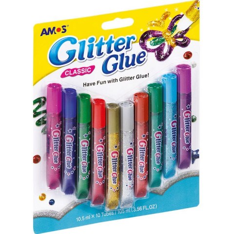 KLEJ Z BROKATEM AMOS 10,5ml*10 KOLORÓW Amos KLEJ Z BROKATEM AMOS 10,5ml*10 KOLORÓW Amos