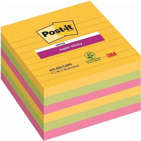 Karteczki Post-it Super Sticky 101x101mm (657-6SS-CARN) w linie (6x90) Post-it