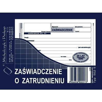ZAŚWIADCZENIE O ZATRUDNIENIU A6 (O+1K) Michalczyk i Prokop