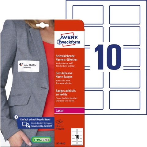 Identyfikatory samoprzylepne Avery Zweckform 80x50mm białe (20) Avery Zweckform